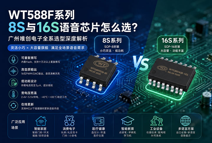 WT588F系列SOP8与SOP16语音芯片怎么选？广州唯创电子全系选型深度解析