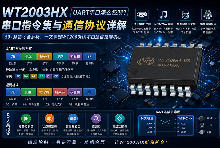 WT2003HX MP3解码语音芯片UART串口怎么控制？串口指令集与通信协议详解