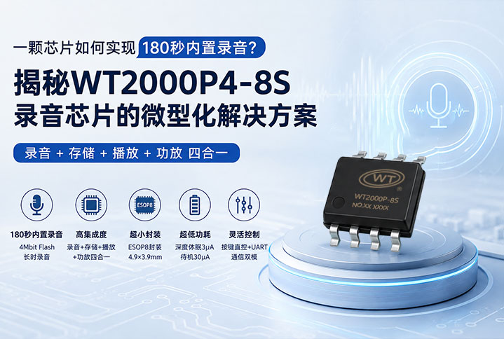 一颗芯片如何实现180秒内置录音？揭秘WT2000P4-8S录音芯片的微型化解决方案
