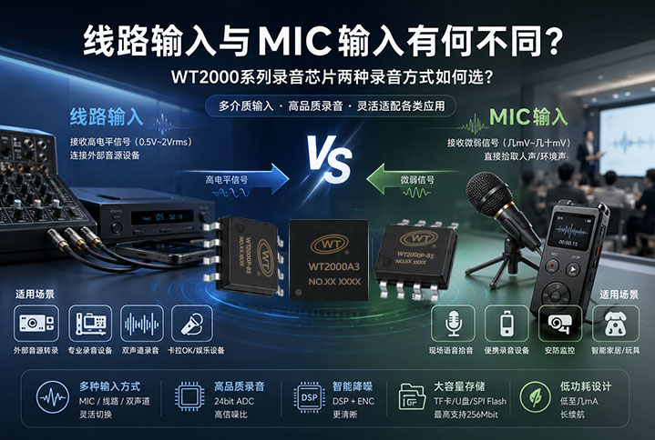 线路输入与MIC输入有何不同？WT2000系列录音芯片两种录音方式如何选？