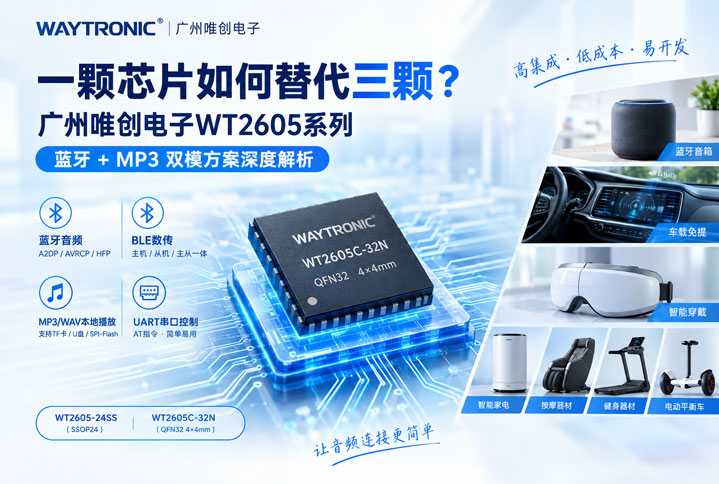 一颗芯片如何替代三颗？广州唯创电子WT2605系列蓝牙+MP3双模方案深度解析