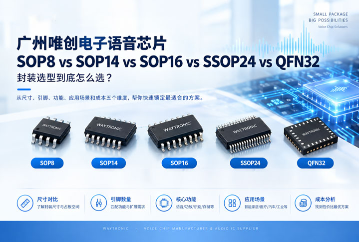 广州唯创电子语音芯片SOP8 vs SOP14 vs SOP16 vs SSOP24 vs QFN32：封装选型到底怎么选？
