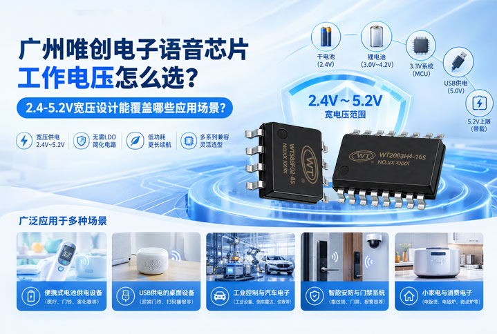 广州唯创电子语音芯片工作电压怎么选？2.4-5.2V宽压设计能覆盖哪些应用场景？