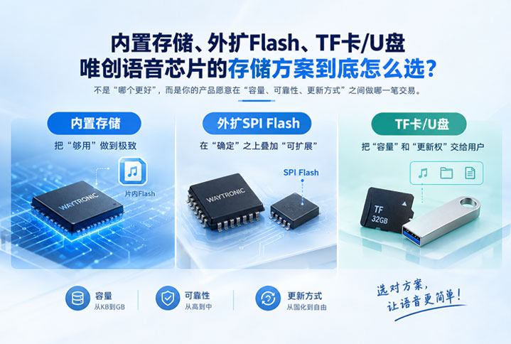 内置存储、外扩Flash、TF卡/U盘，唯创电子语音芯片的存储方案到底怎么选？